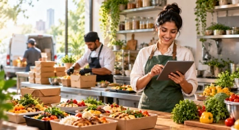Plated meal on a business dining table